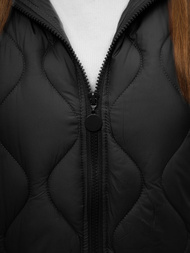 Kamizelka damska długa pikowana z kapturem czarna OZONEE O/H928/1