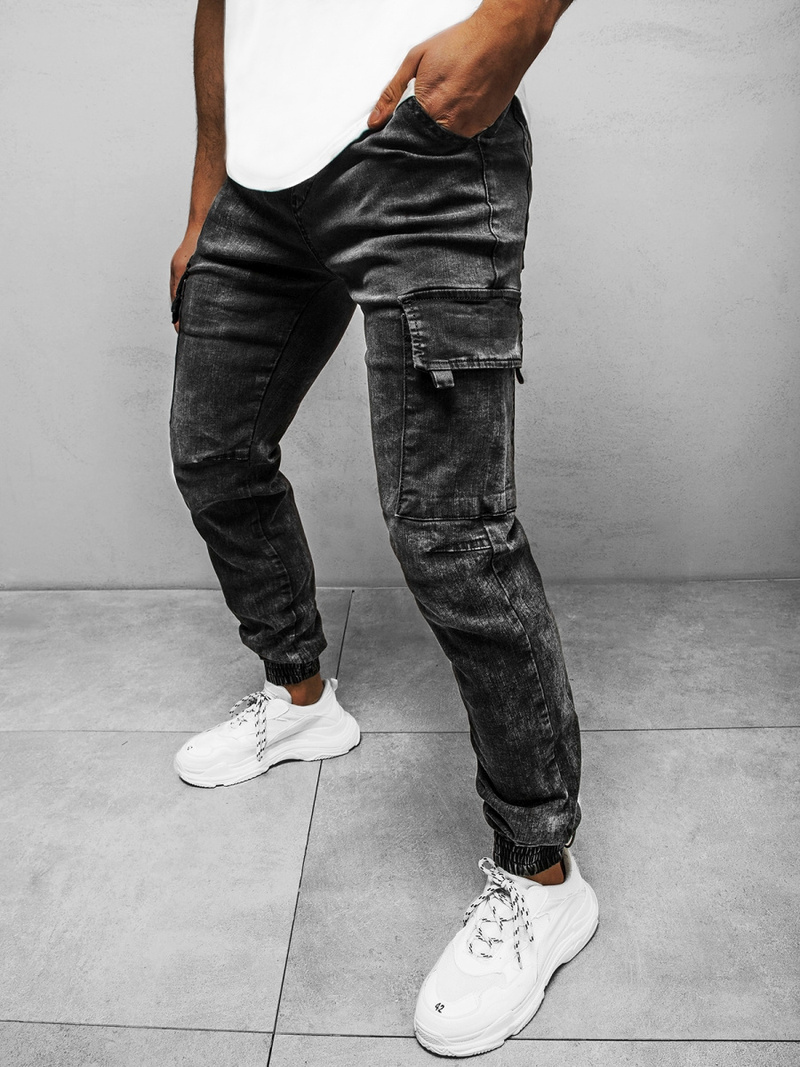 Spodnie jeansowe joggery męskie czarne OZONEE DR/TF128