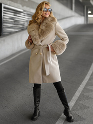 Płaszcz damski z futerkiem ecru OZONEE JS/61M8509/280