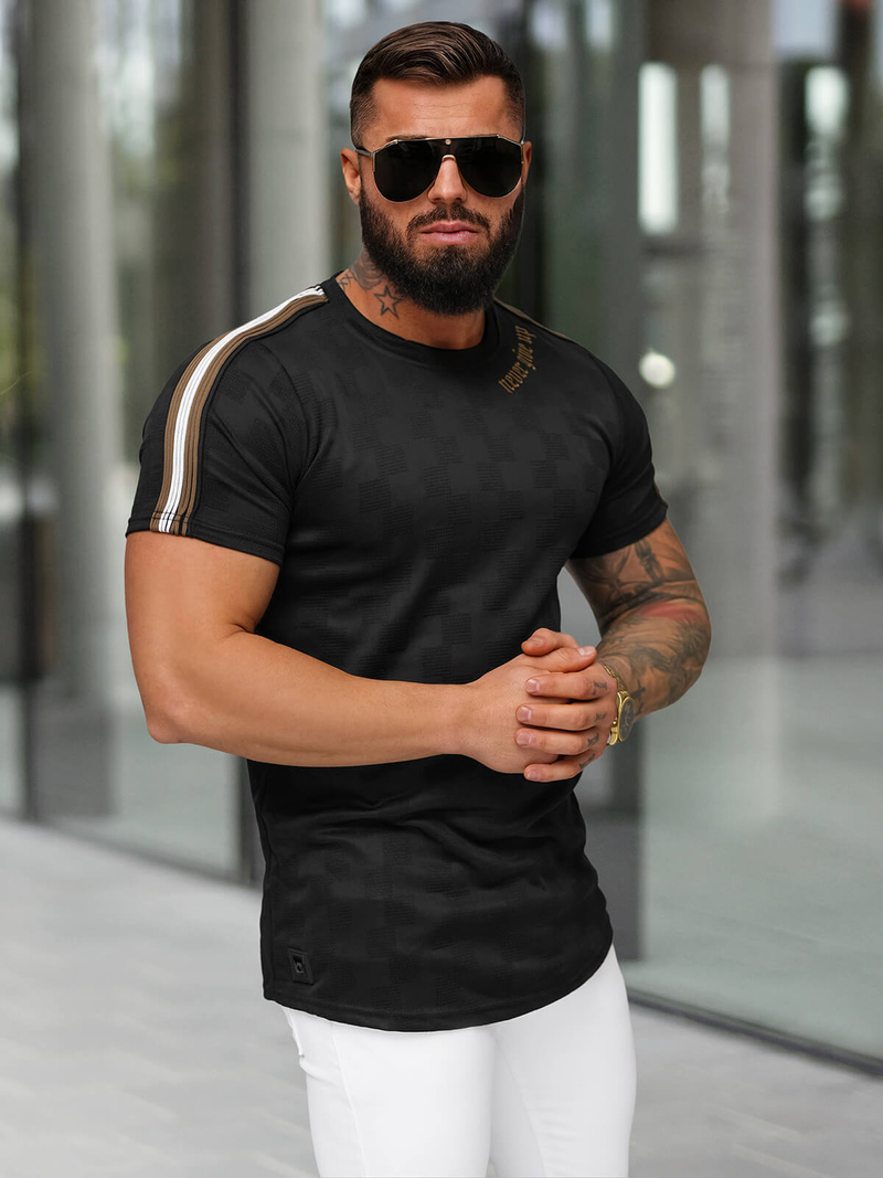 T-shirt męski slim fit czarny OZONEE O/QS11621