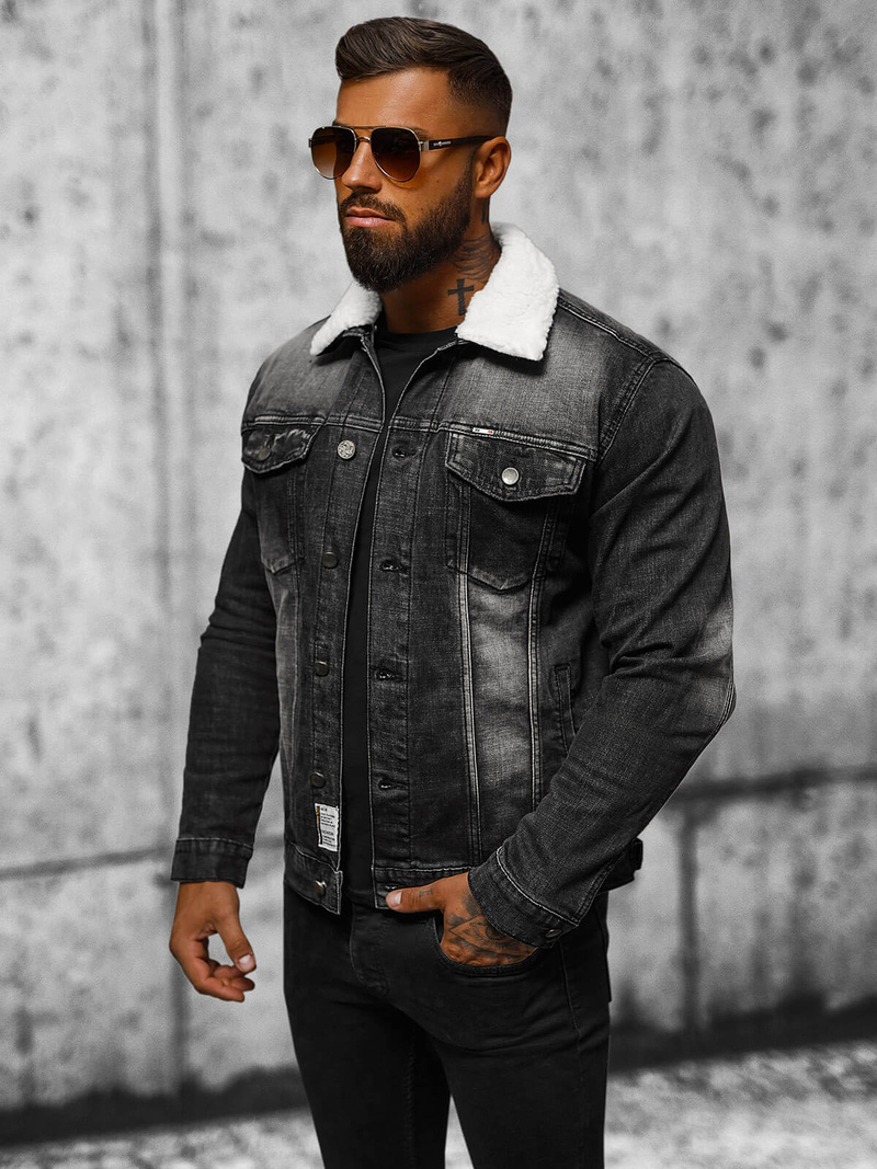 Чоловіча джинсова куртка Чорна OZONEE NB/MJ516NZ