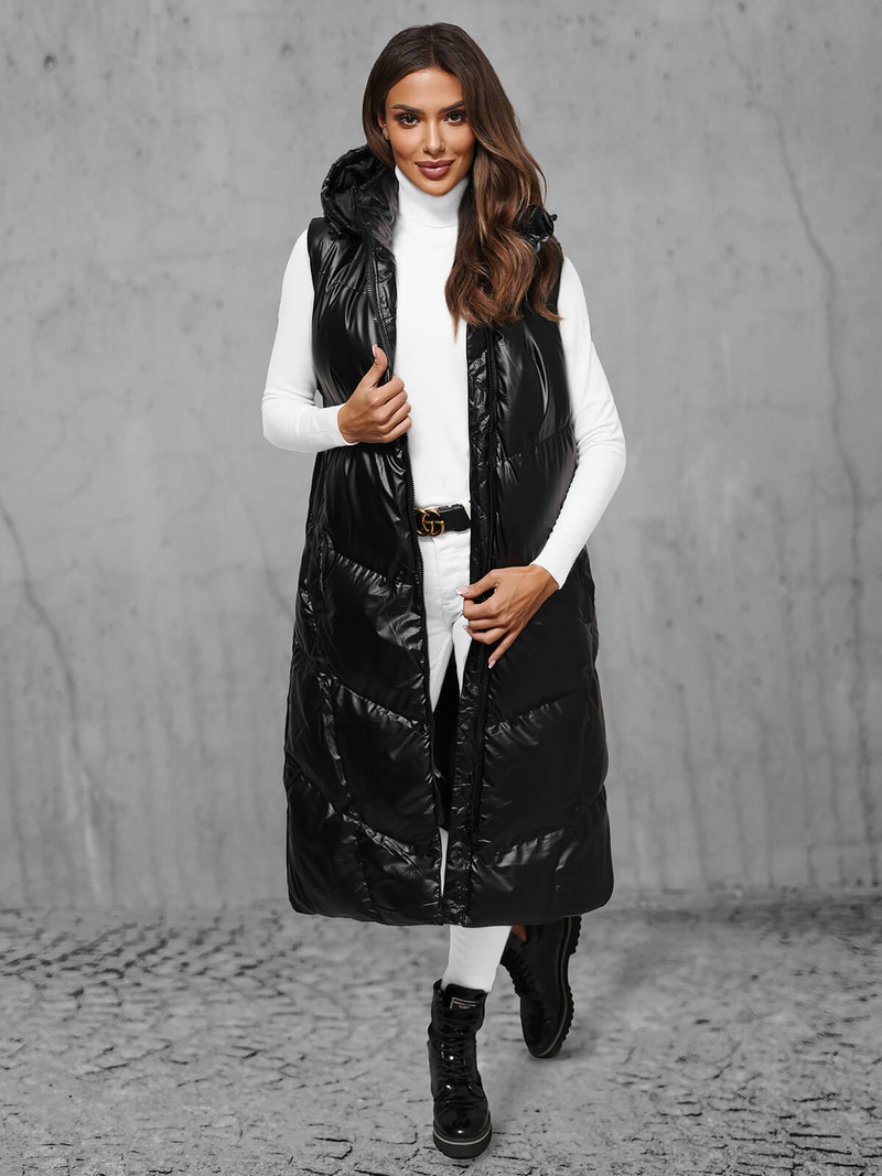 Стьобаний жіночий жилет чорний OZONEE JS/5M3183/392