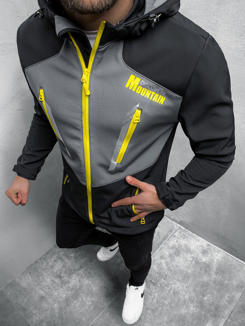 Kurtka softshell męska z kapturem czarno-szara OZONEE JS/HH022/1B