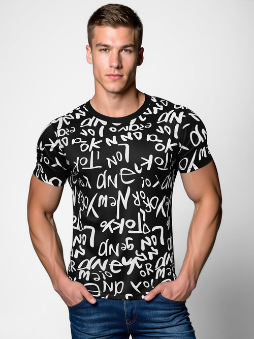 T-shirt męski czarny OZONEE O/T1268/3Z