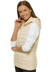 Kamizelka damska pikowana z kapturem ecru OZONEE JS/M23039/57