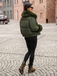 Kurtka zimowa damska z futerkiem khaki OZONEE O/H833