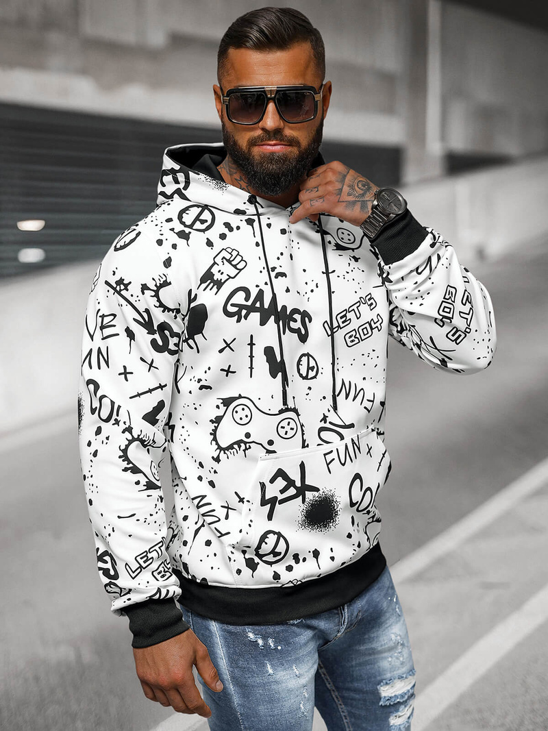 Bluza z kapturem męska biała OZONEE JS/8B1227/1