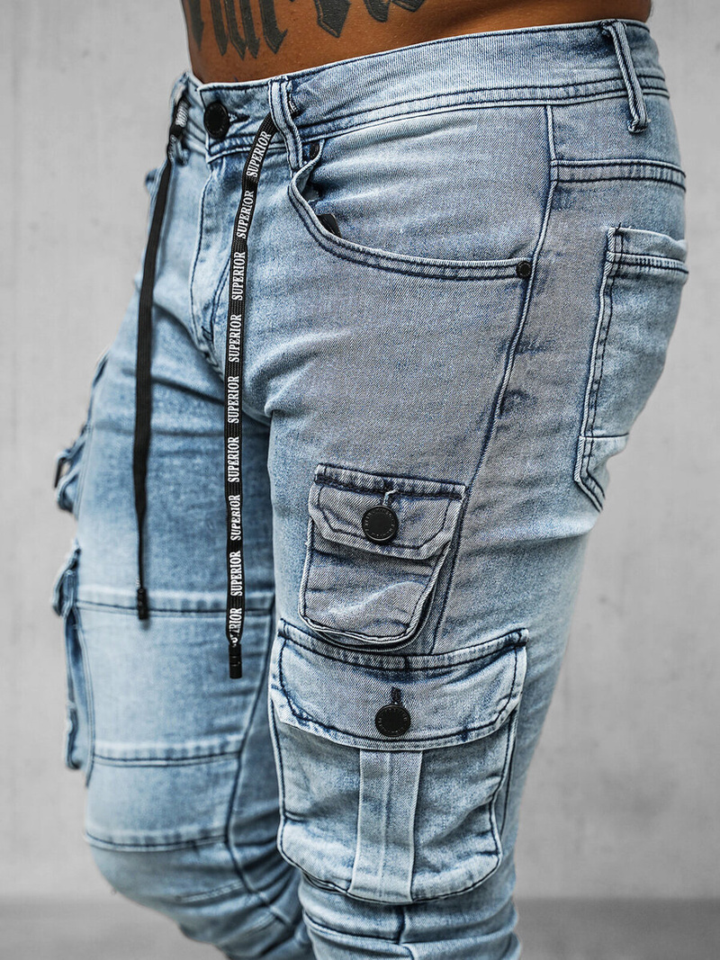 Spodnie jeansowe męskie joggery niebieskie OZONEE O/E9920