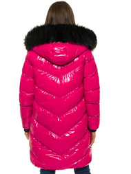 Kurtka zimowa damska parka z futerkiem różowa OZONEE JS/M23069/3