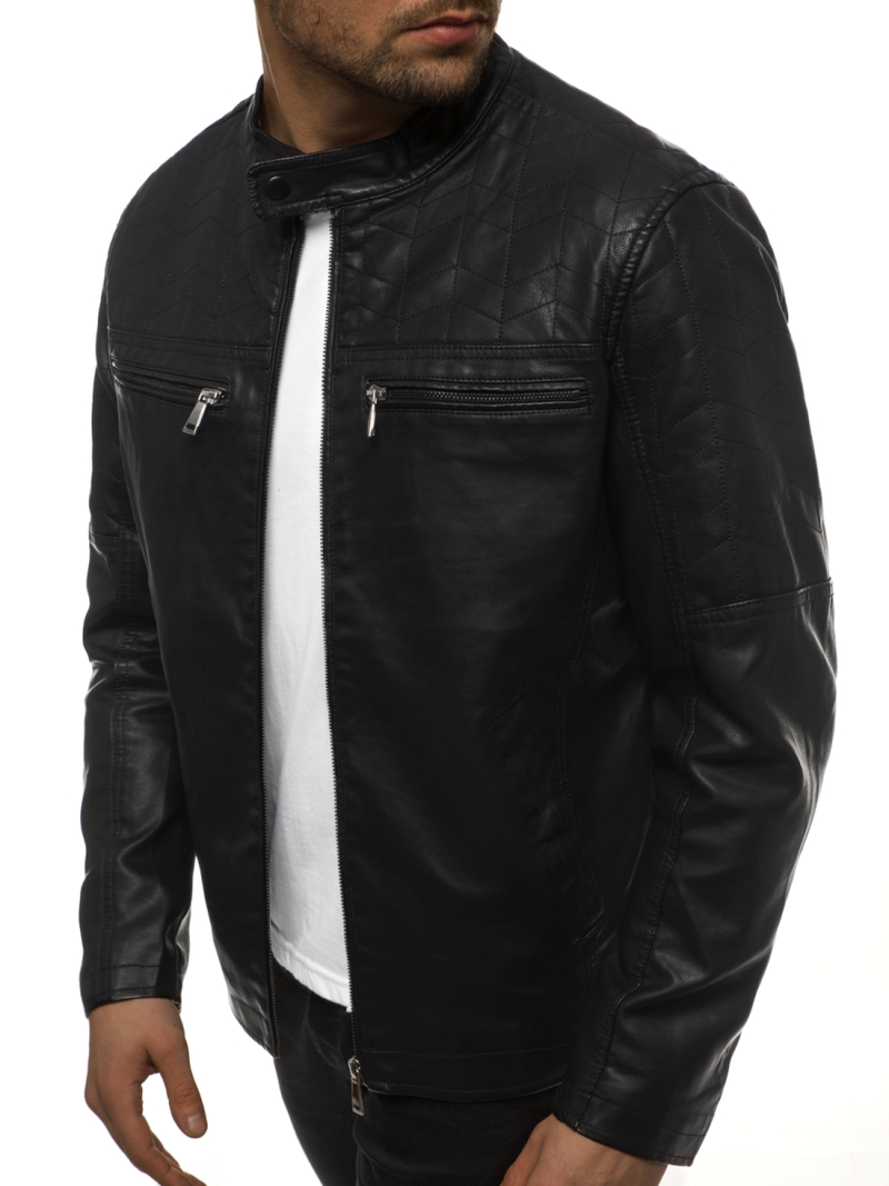 Kurtka skórzana męska czarna OZONEE JB/JP1130