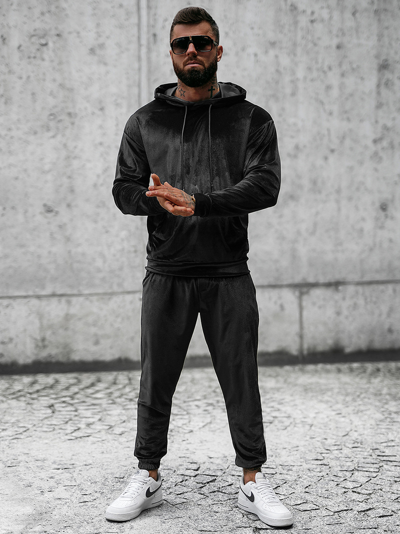 Komplet dresowy męski welurowy czarny OZONEE O/D7517