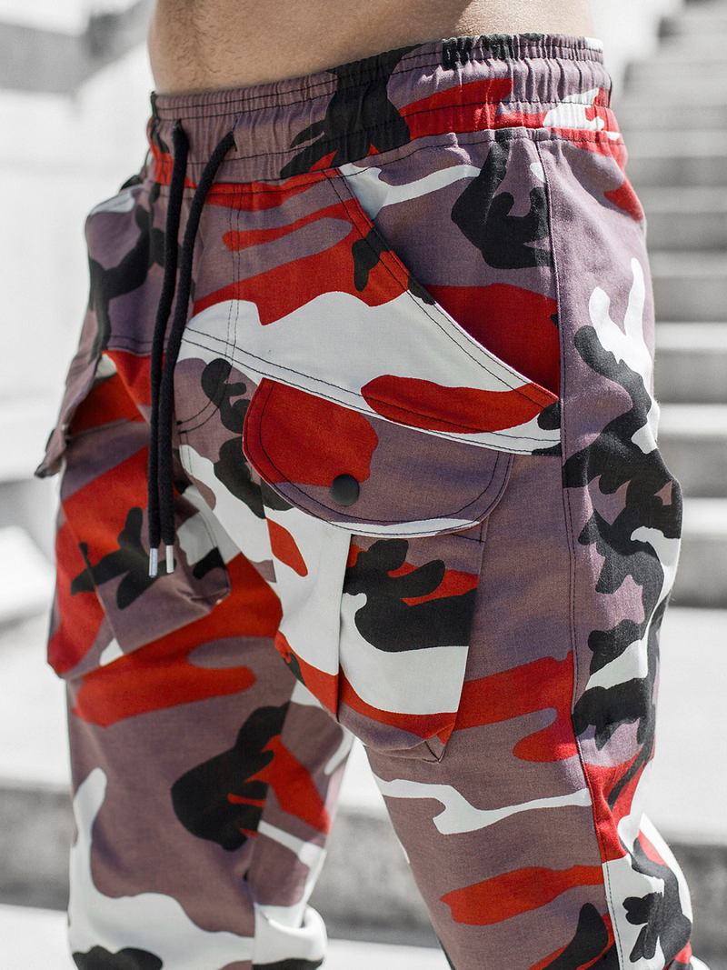 Spodnie męskie chino joggery bordowo-beżowe OZONEE G/11144