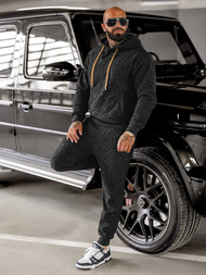 Komplet dresowy męski welurowy czarny OZONEE O/3C390