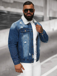 Kurtka męska jeansowa sherpa niebieska OZONEE NB/MJ502BZ