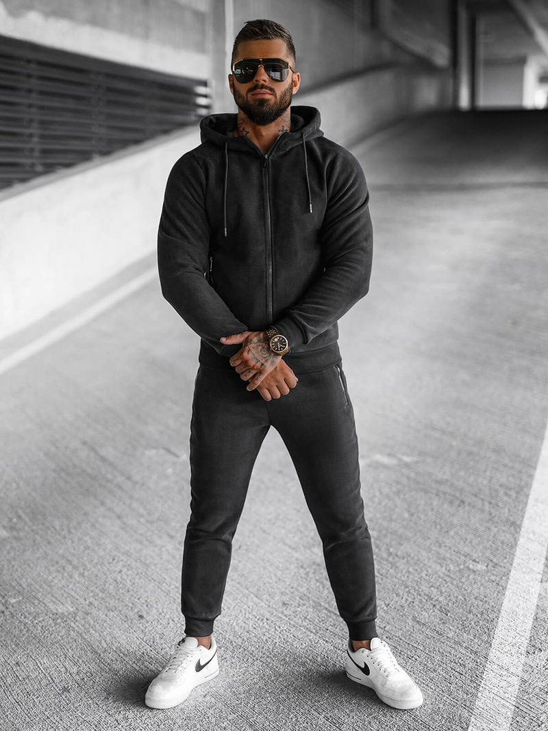 Komplet dresowy męski ocieplany czarny OZONEE O/3A150Z