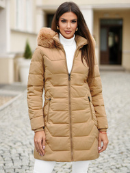 Kurtka zimowa damska długa z futerkiem beżowa OZONEE JS/16M9121/62Z