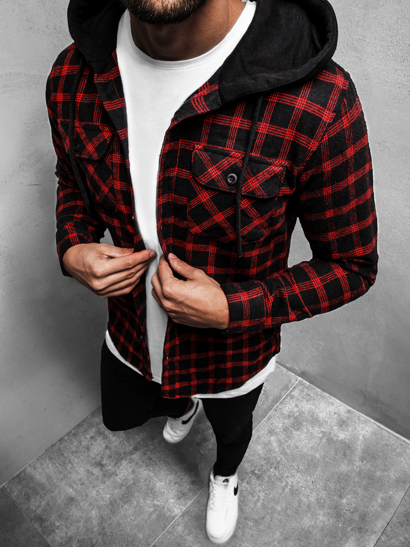 Сорочка чоловіча Чорно-Червона OZONEE MACH/2022