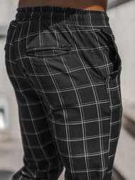 Spodnie męskie chino joggery w kratę czarne OZONEE DJ/2285/22Z
