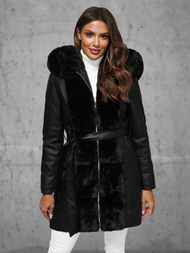 Kurtka zimowa skórzana damska z futerkiem czarna OZONEE JS/11Z8059