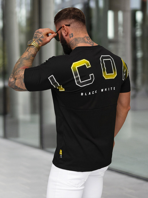 T-shirt męski slim fit czarny OZONEE O/QQ1297