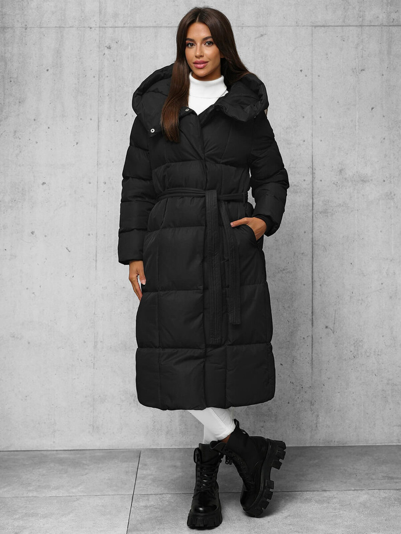 Płaszcz zimowy damski pikowany czarny OZONEE JS/5M3227/392