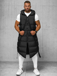 Kamizelka męska długa pikowana z kapturem czarna OZONEE O/M3201Z