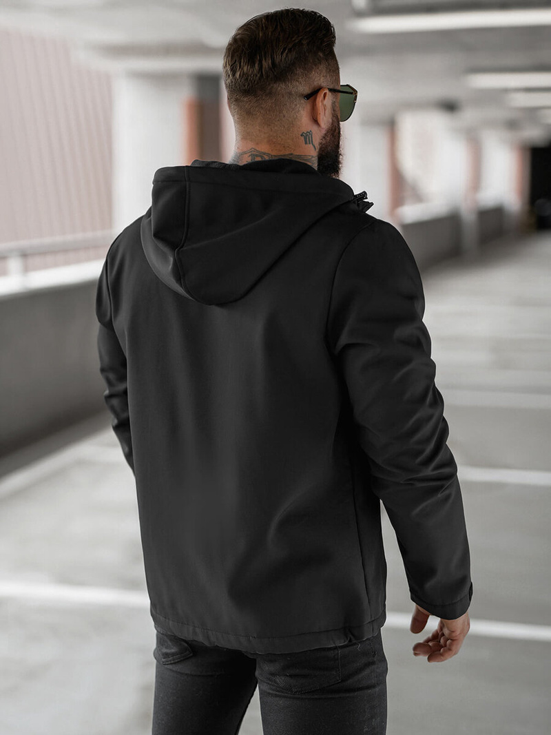 Kurtka softshell męska z kapturem czarna OZONEE JS/27B6513/3Z