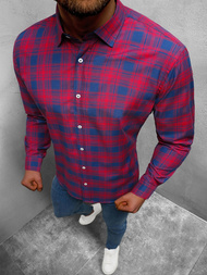 Koszula męska w kratę czerwona OZONEE O/1422