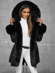Kurtka zimowa damska długa z futerkiem czarna OZONEE JS/11Z8085