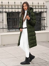 Kurtka zimowa damska długa pikowana ciemno-zielona OZONEE JS/M736/136Z