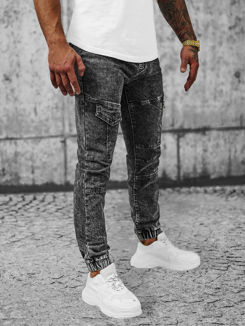 Spodnie jeansowe joggery męskie czarne OZONEE NB/MP0107N
