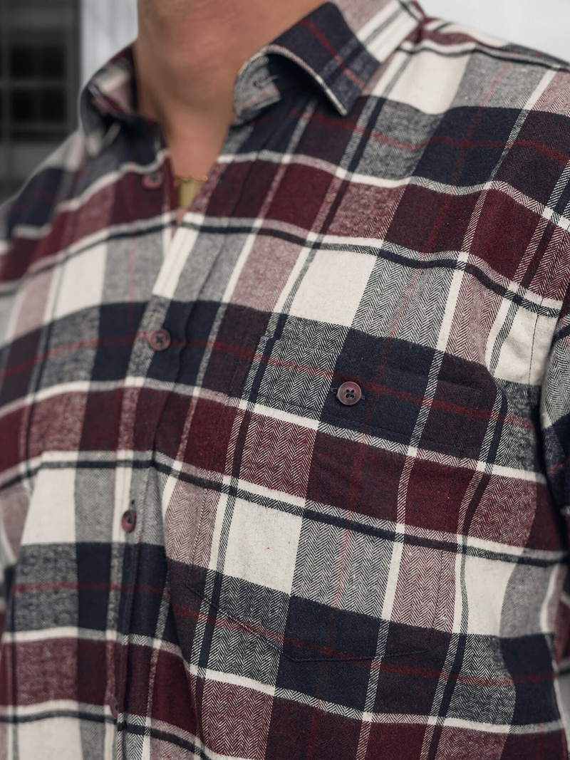 Koszula męska w kratę bordowa OZONEE V/V174Z