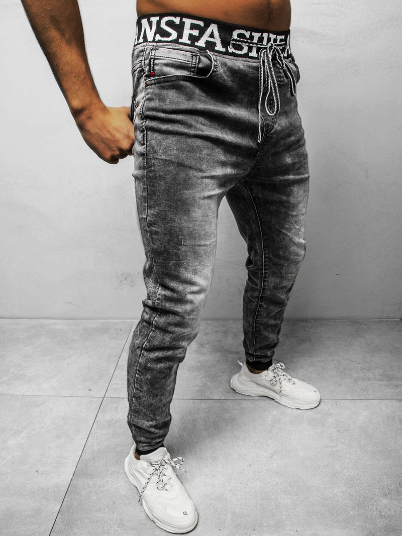 Spodnie jeansowe joggery męskie grafitowe OZONEE DR/TF116