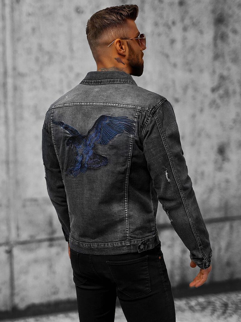 Kurtka męska jeansowa czarna OZONEE NB/MJ507NZ