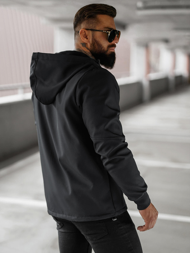 Kurtka softshell męska z kapturem czarna OZONEE JS/27B6529/3Z
