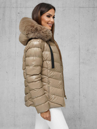 Kurtka zimowa damska pikowana z futerkiem beżowa OZONEE JS/5M3138/62Z