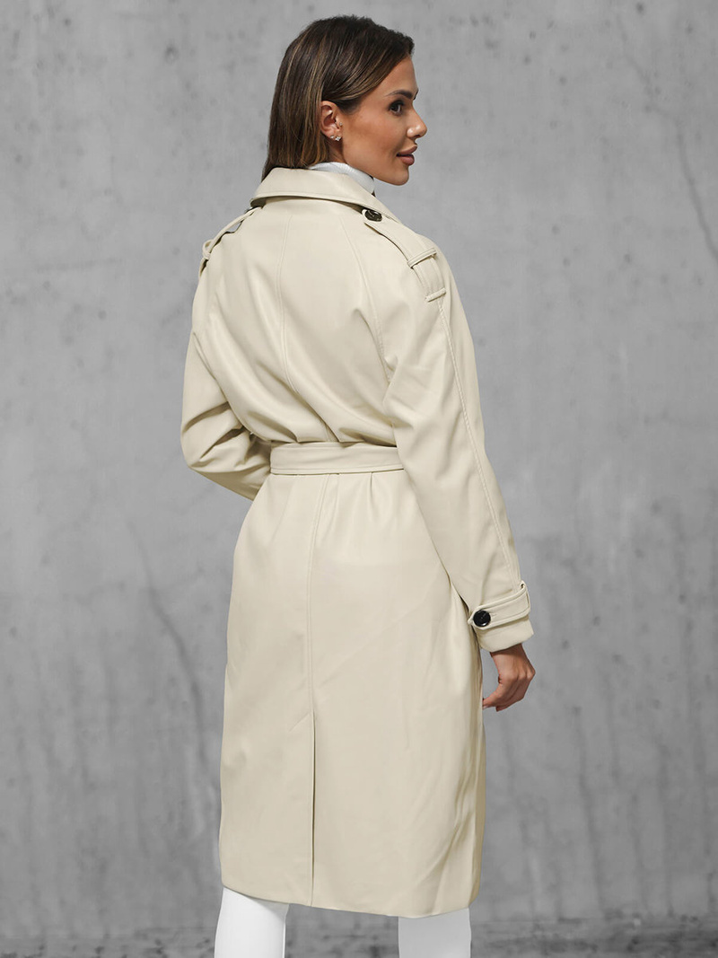 Płaszcz damski skórzany jasno-beżowy OZONEE JS/11Z8100