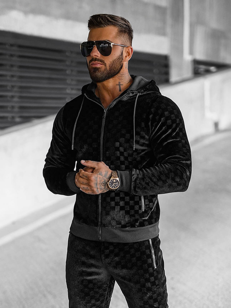 Komplet dresowy męski welurowy czarny OZONEE O/3A133/A135Z