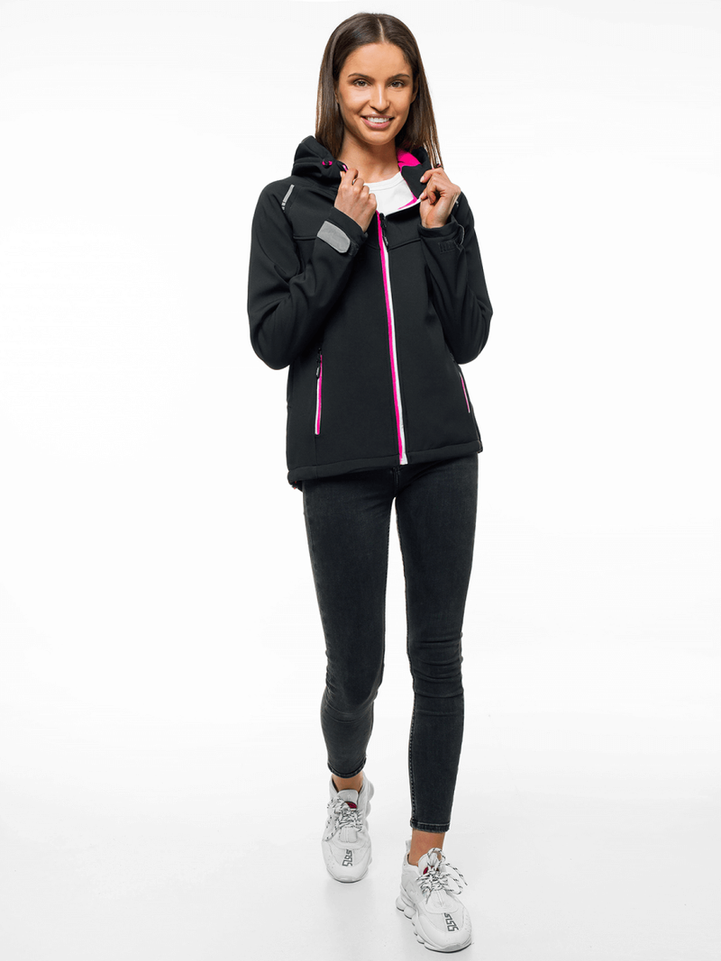 Kurtka softshell damska z kapturem czarna OZONEE JS/KSW6005