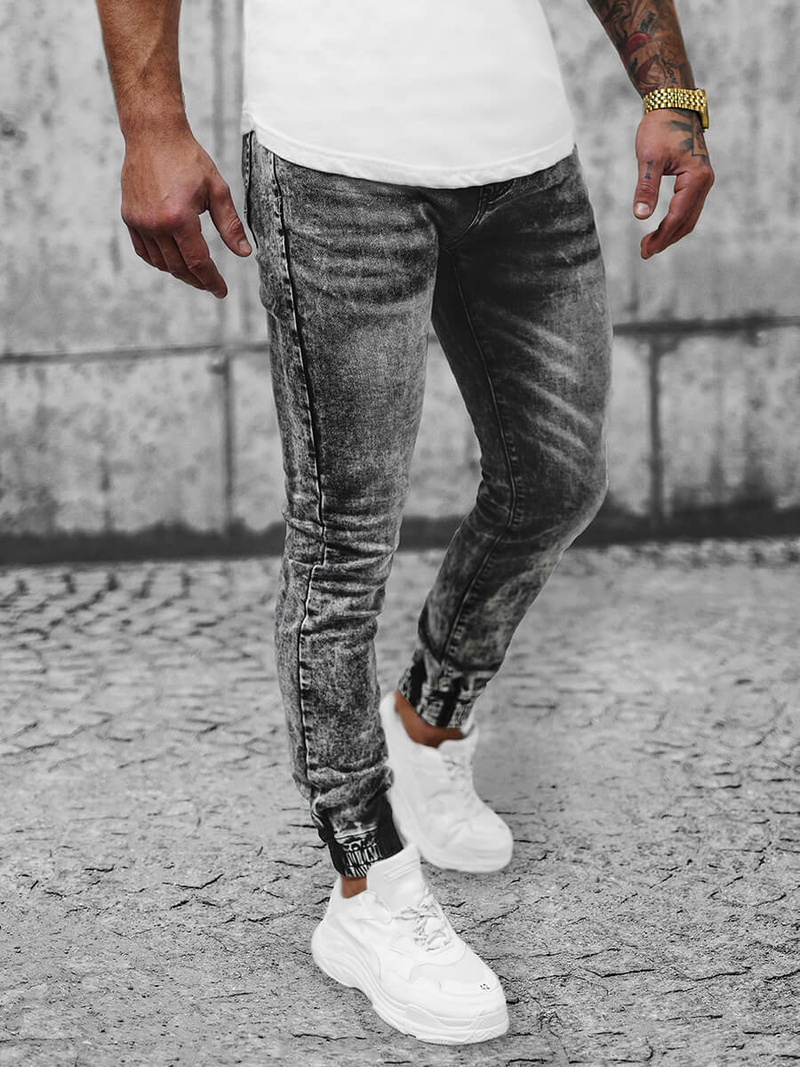 Spodnie jeansowe joggery męskie czarne OZONEE NB/MP0055N