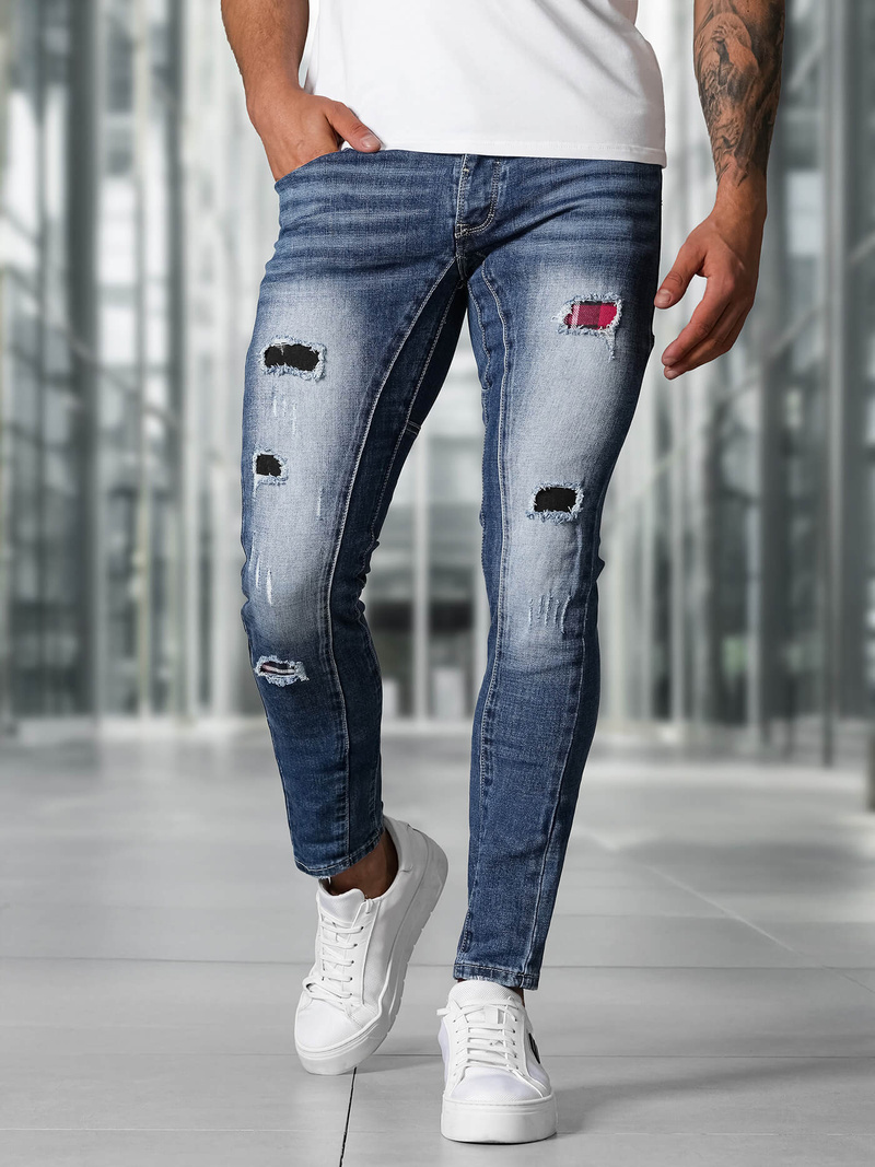 Spodnie jeansowe męskie slim fit niebieskie OZONEE NB/MP0050BZ