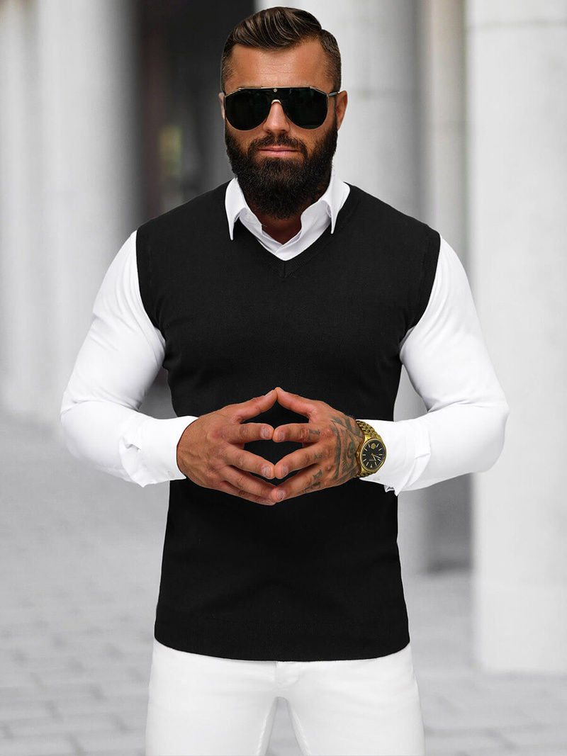 Sweter męski bez rekawów czarny OZONEE NB/MM6005/4Z