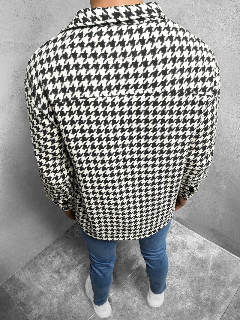 Koszula męska oversize w kratę czarno-biała OZONEE MACH/G809Z