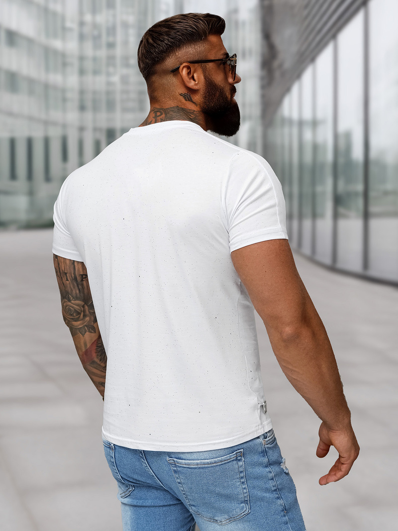 T-shirt męski slim fit biały OZONEE O/QQ1388
