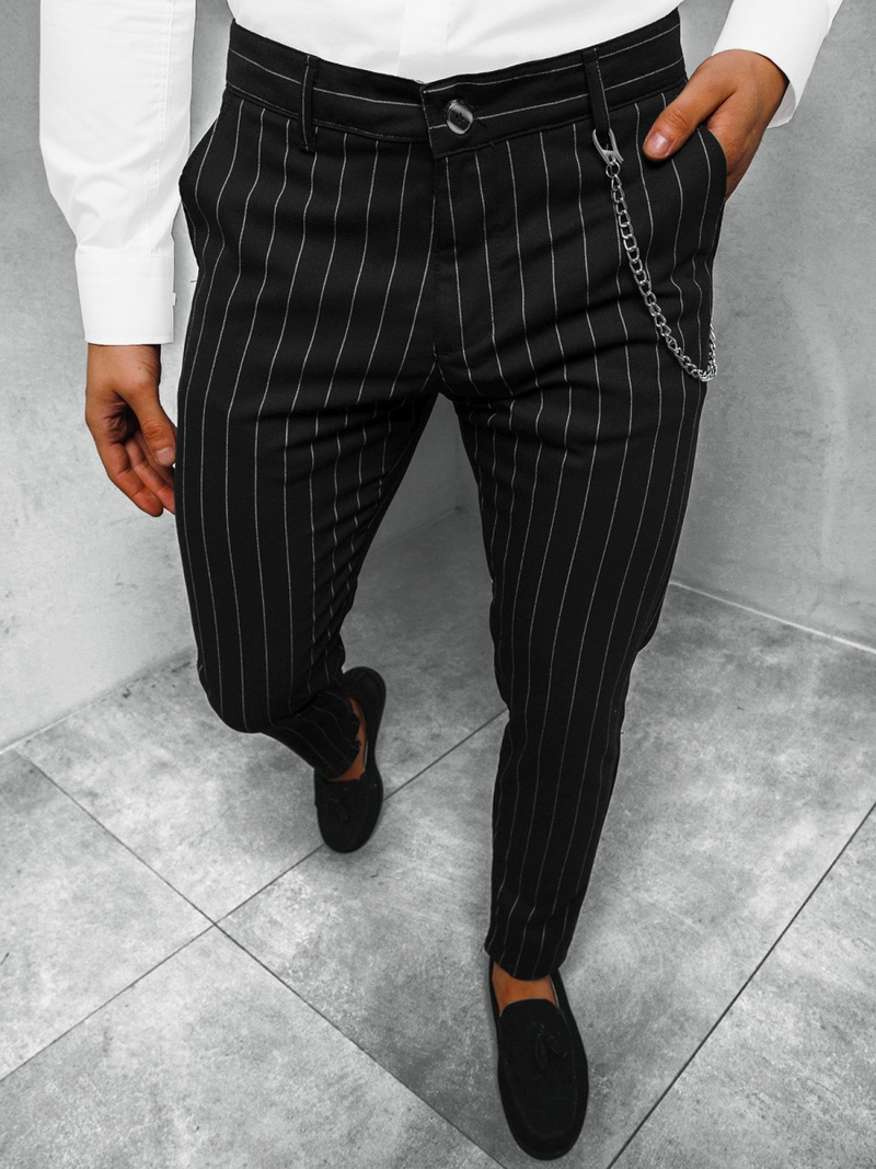 Spodnie męskie chino materiałowe czarne OZONEE DJ/5566