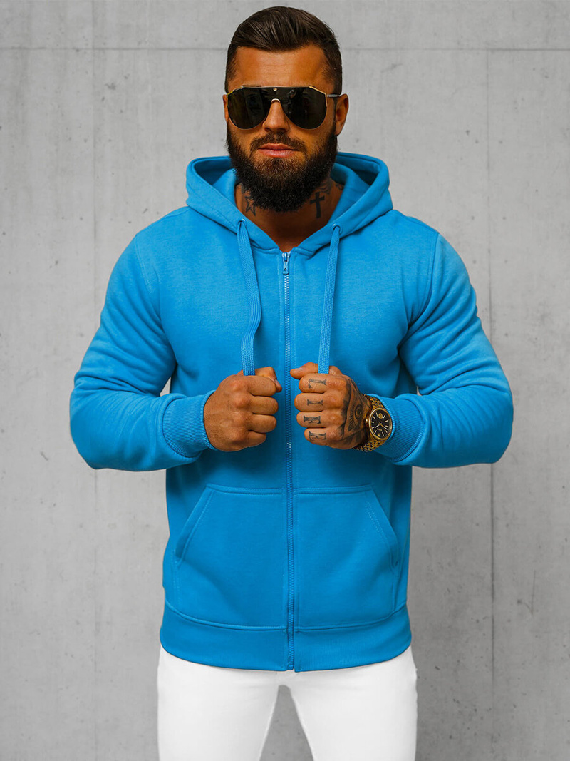 Bluza męska z kapturem rozpinana błękitna OZONEE JS/2008Z