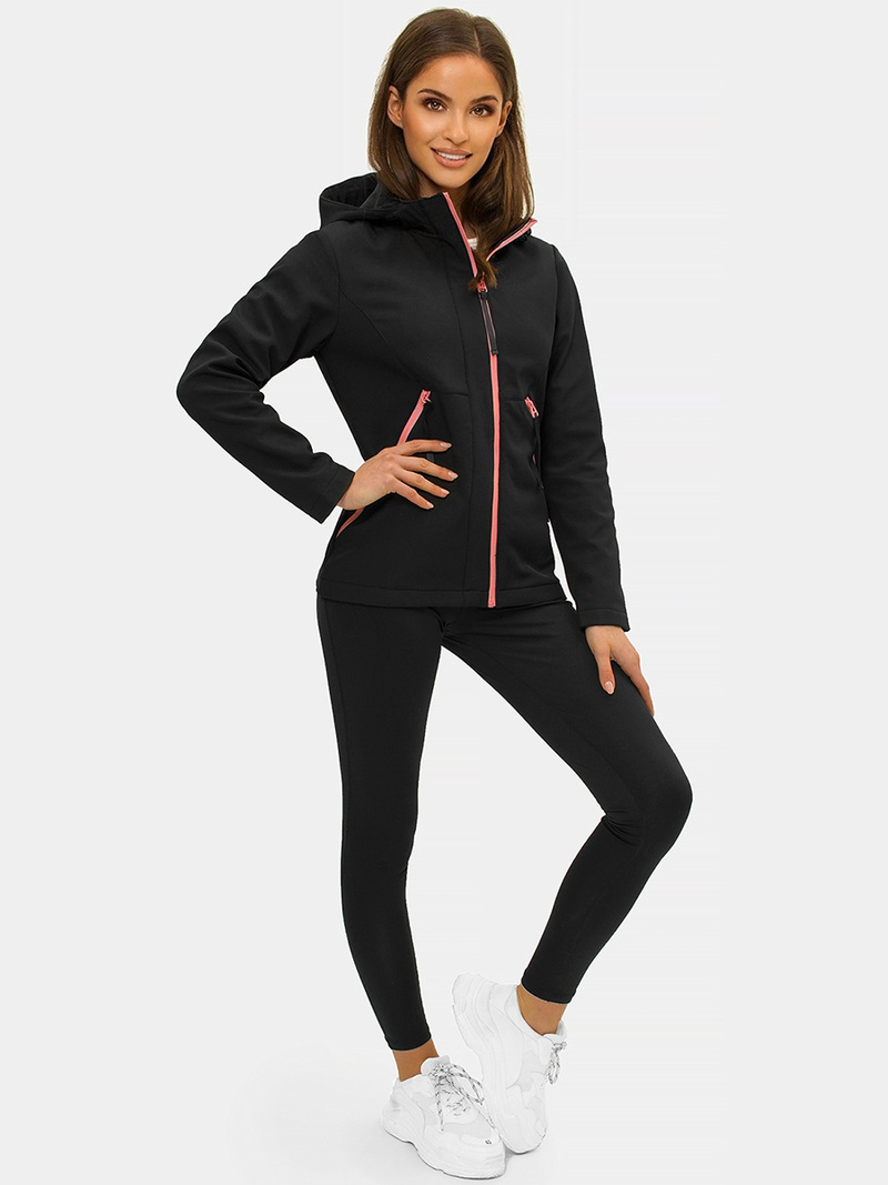 Kurtka softshell damska z kapturem czarna OZONEE JS/HD183/1