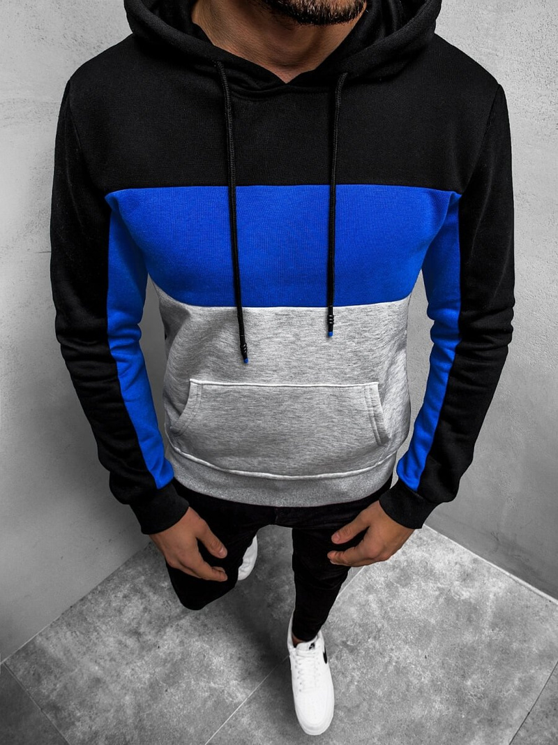 Bluza męska z kapturem czarno-niebieska OZONEE JS/KS2162Z