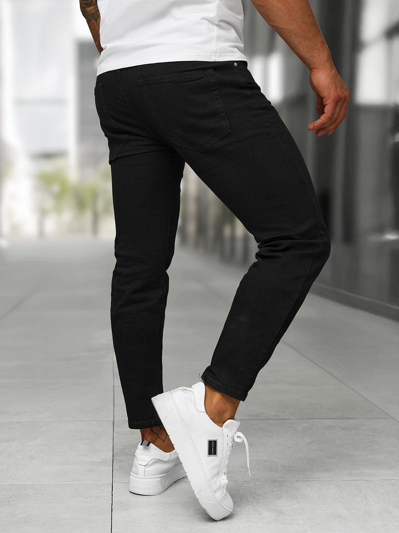 Spodnie jeansowe męskie slim fit czarne OZONEE BL/JK885
