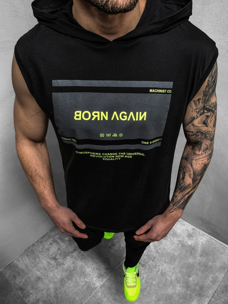 T-Shirt bez rękawów męski czarno-żółty OZONEE MACH/M1152Z
